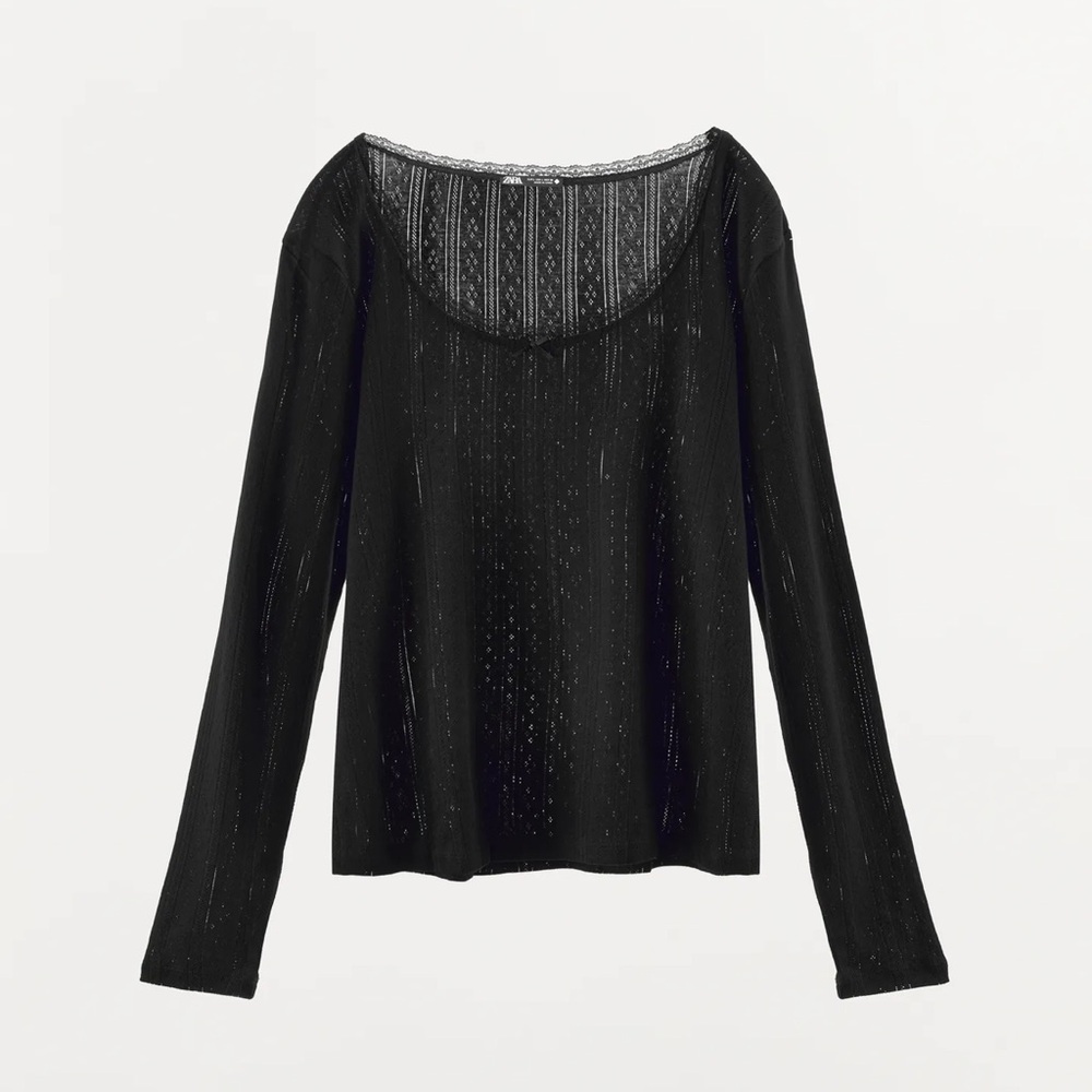 LACE TRIM POINTELLE T-SHIRT
